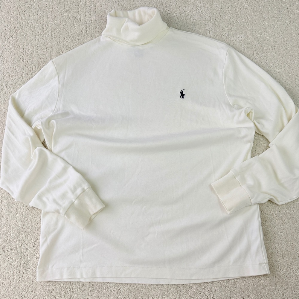 Vintage Polo Ralph Lauren Turtleneck Mens M White Cotton Long Sleeve Pony Logo